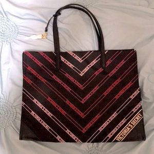 Victoria’s Secret Tote Bag Black Gold Details Nylon and Faux Leather Corners